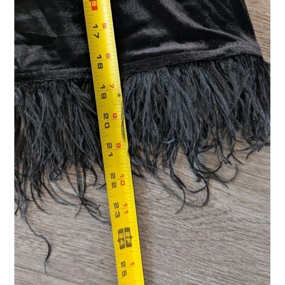 Julia Jordan 12 Black Velvet Top Mock Neck Bow Feather Trim Witchy Fairy Goth - Picture 5 of 7